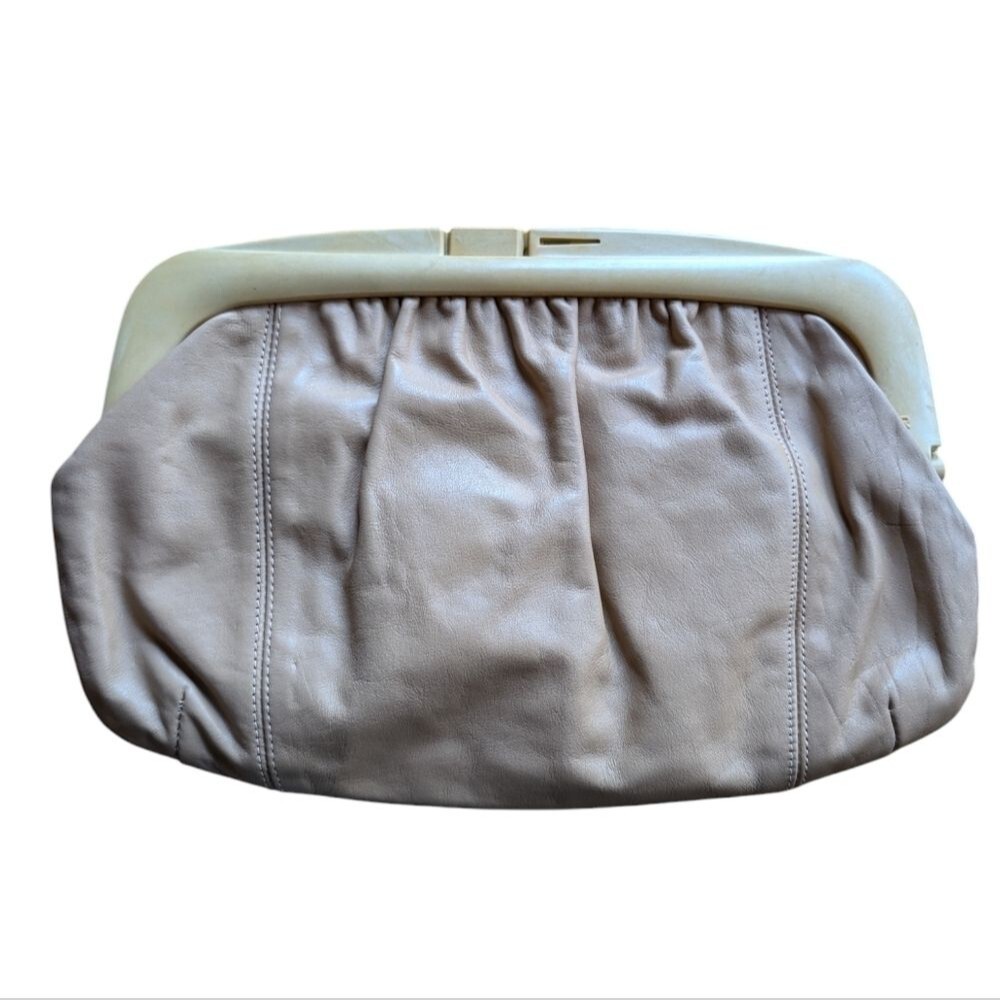Vintage cream leather clutch